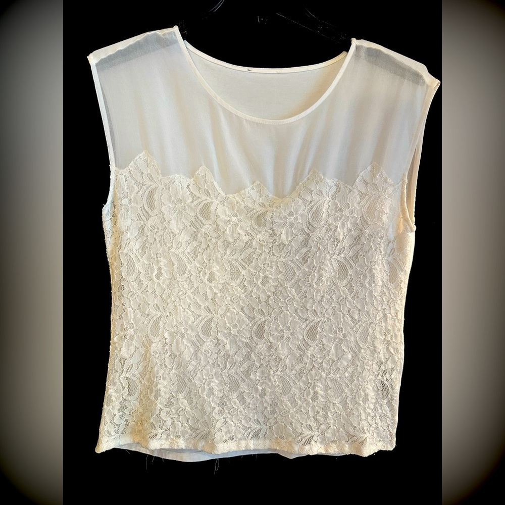 Sleeveless top, sheer and lace